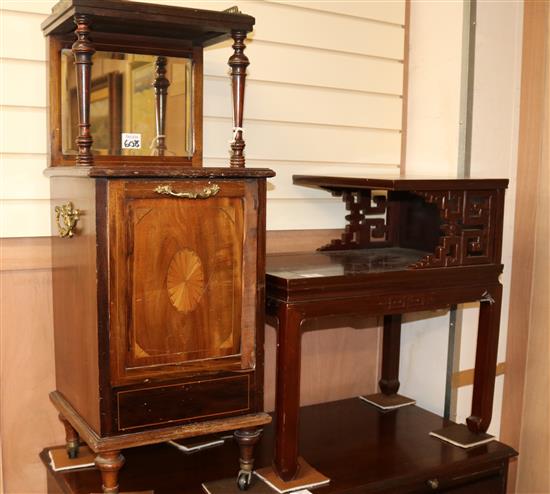 A Chinese side table and a coal purdonium, table W.61cm